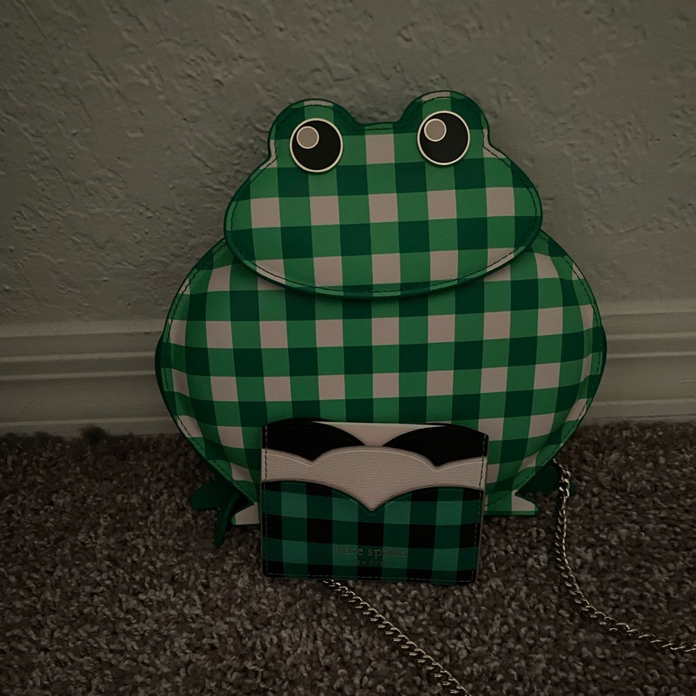 Green Checkered Frog Bag with Chain and Wallet